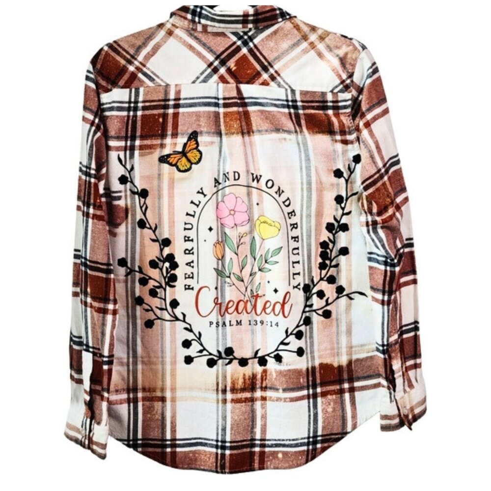 Fearfully And Wonderfully Created Custom Christian Upcycled Plaid Flannel Shirt